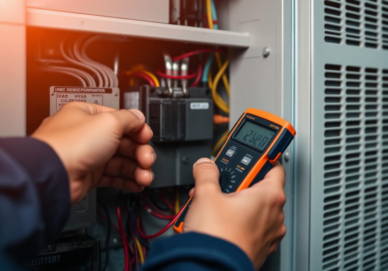 Affordable Comfort technician diagnosing a residential air conditioning unit during a Phoenix service call