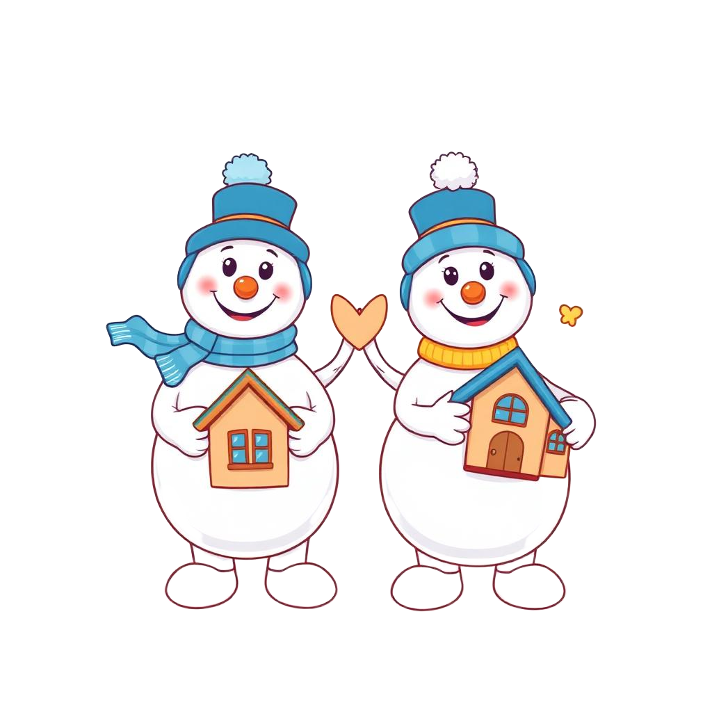 Affordable Comfort snowmen mascots holding Phoenix Valley homes, symbolizing reliable AC cooling